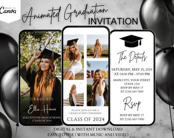 2024 Modern Digital Graduation Ceremony Invitation Template, Minimalist College Grad Announcement, Multiple Photo Graduation Party Invite