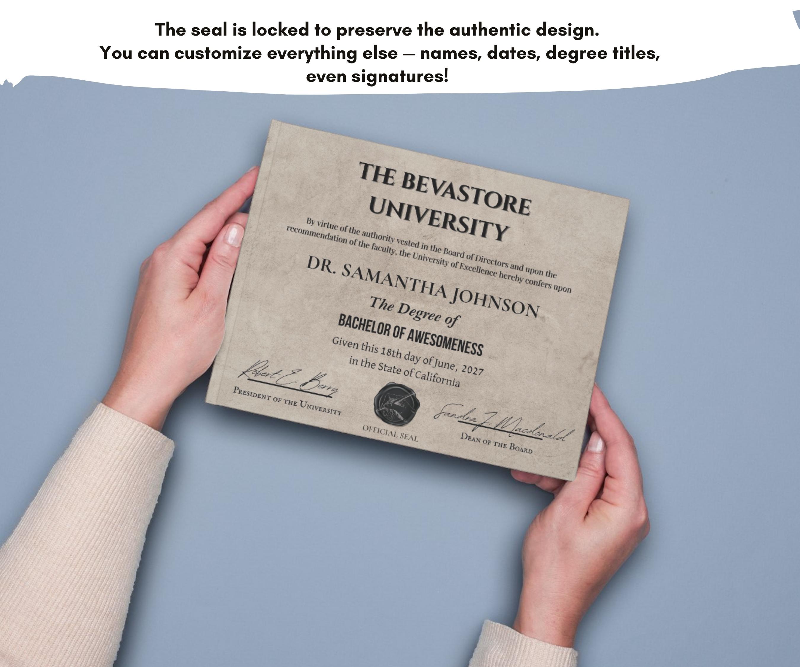 Editable Fake Graduation Diploma Template, Funny Custom Printable ...