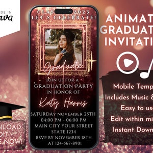 2025 Digital Graduation Party Invitation, Graduation Announcement, Graduation Invite, Rose Gold Graduation Invitation Template, Grad Invite