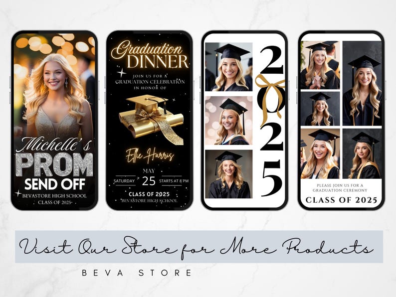 Neon Gold Glitter Photo Collage Graduation Video Invitation 2027, Digital Luxury Grad Invite, Animated Senior Grad Canva Evite image 11