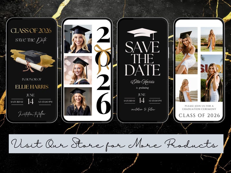 Digital She Did It Graduation Party Animated Video Invitation, Neon Gold Grad Announcement Class of 2026, Editable Canva Template for Her image 11