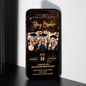 Neon Gold Glitter Photo Collage Graduation Video Invitation 2027, Digital Luxury Grad Invite, Animated Senior Grad Canva Evite image 3