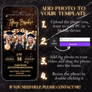 Neon Gold Glitter Photo Collage Graduation Video Invitation 2027, Digital Luxury Grad Invite, Animated Senior Grad Canva Evite image 7