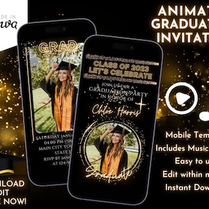 Graduation Invitation, Graduation Party, Graduation Announcement, Editable Template, Graduation Invite, Gold Graduation Invitation Template