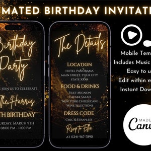 Digital Birthday Party Invitation, Birthday Dinner Invite, Gold Birthday Lunch Evite, Editable Birthday Template, Instant Download, Any Age