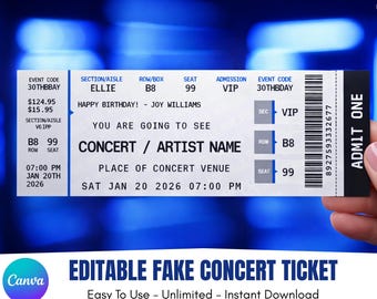 Editable Concert Ticket Template, Printable Music Event Pass (Digital Download)