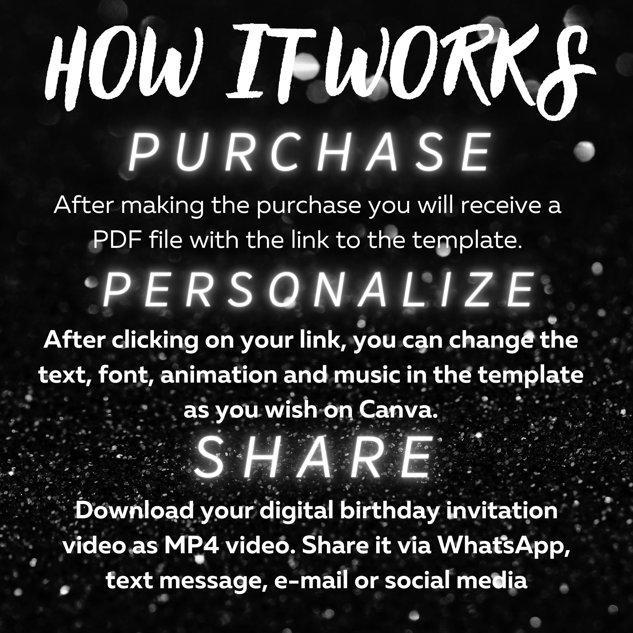 Digital Birthday Party Invitation, Electronic Black and Silver Birthday