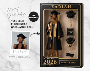Digital Custom Graduation Doll Photo, Personalized 3D Action Figure, Class of 2026 Keepsake, Graduate Photo Transformation Box, 24H Delivery