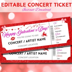 Digital bearbeitbares Galentine's Ticket, benutzerdefinierte Girls Night Konzert Geschenkkarte, druckbare Valentines Ticket bearbeitbare Vorlage, Sofort Download