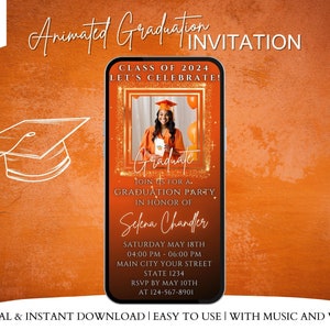 2025 Digital Orange Graduation Invitation, College Graduation Party Invitation, Graduation Announcement, Editable Template, Instant Download