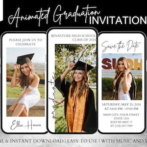 2025 Digital Announcement Invitation, Minimalist Graduation Announcement, Graduation Party Template, Multiple Photo Graduation Save the Date