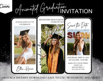 Photo Graduation Invitation Video, Canva Template (Digital Download)