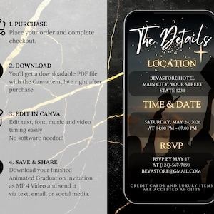 Digital She Did It Graduation Party Animated Video Invitation, Neon Gold Grad Announcement Class of 2026, Editable Canva Template for Her image 5