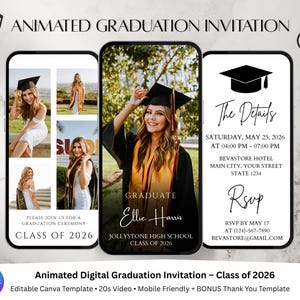 2026 Modern Digital Graduation Ceremony Invitation Template, Minimalist College Grad Announcement, Multiple Photo Graduation Party Invite