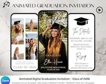 2026 Modern Digital Graduation Ceremony Invitation Template, Minimalist College Grad Announcement, Multiple Photo Graduation Party Invite