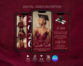 Luxury Graduation Video Invitation Template, Editable Class of 2026 Grad Invite, Burgundy Elegant Digital Graduation Party Invite Canva DIY