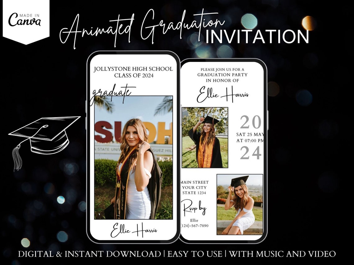 Graduation Invite Layout Digital Modern Animated Graduation Video Invite 2026, Minimal Black ...