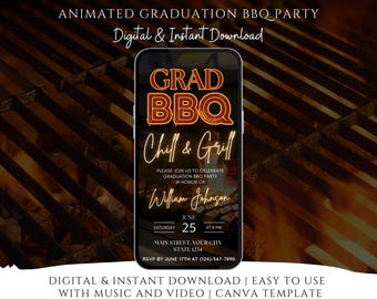 Graduation BBQ Party Invitation Video Canva Template, Rustic Grill Theme Senior Celebration Invite, Chill Cookout Event Announcement 2026