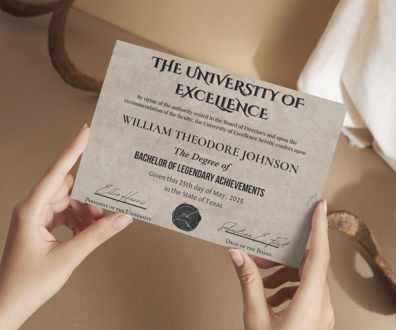 Editable Fake Graduation Diploma Template, Funny Custom Printable ...