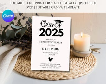Class of 2026 uitnodiging afstuderen feest, moderne canvassjabloon (5 x 7, digitale download)