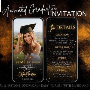 Gold Graduation Invitation Template Class of 2025, Graduation Party Invite, Editable Graduation Announcement Photo Invite Digital Download
