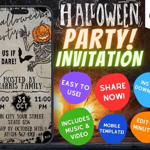 Digital Vintage Halloween Party Invitation Template, Halloween Invitations, Halloween Mobile Invite, Editable Template, Instant Download
