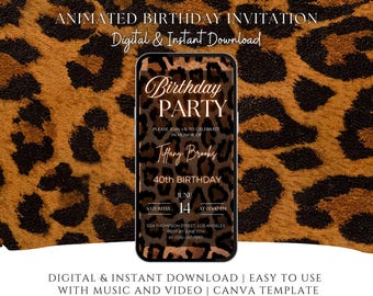 Leopard-Geburtstags-Party-Video-Einladung: Glamouröse animierte Vorlage (Canva-Download)