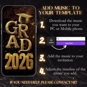 Neon Gold Glitter Photo Collage Graduation Video Invitation 2027, Digital Luxury Grad Invite, Animated Senior Grad Canva Evite image 6