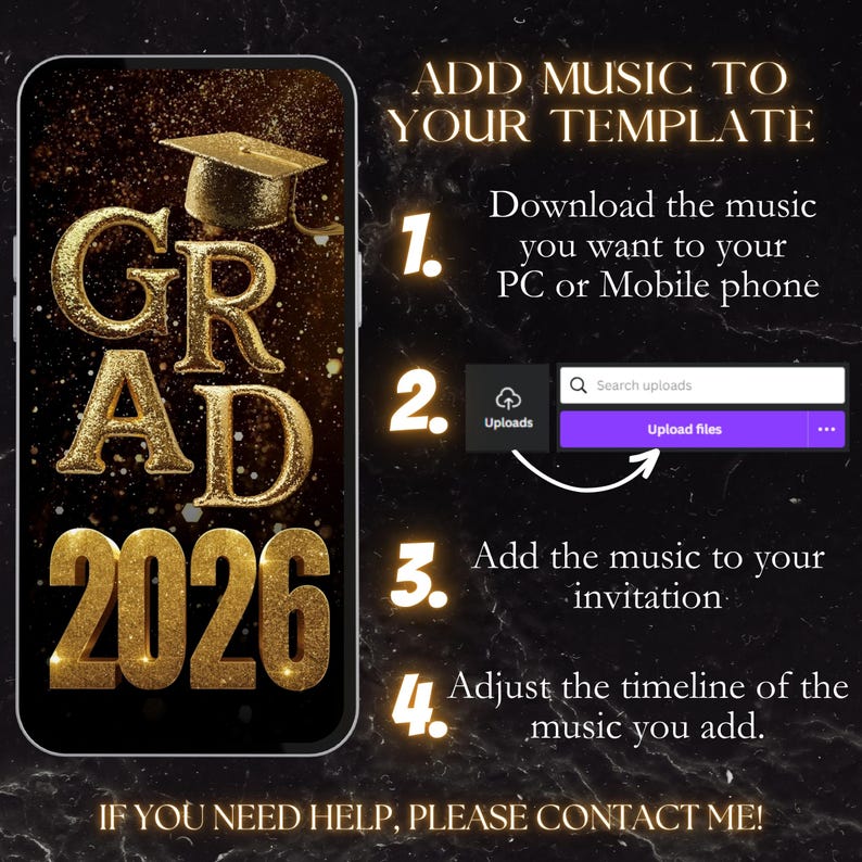 Neon Gold Glitter Photo Collage Graduation Video Invitation 2027, Digital Luxury Grad Invite, Animated Senior Grad Canva Evite image 6