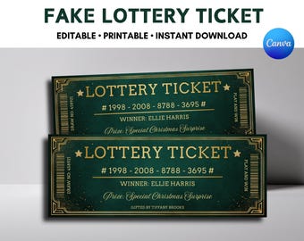 Fake Lottery Ticket Template, Digital Christmas Surprise Gift, Editable Novelty Lottery, Printable Fake Ticket, Fun Holiday Reveal Voucher