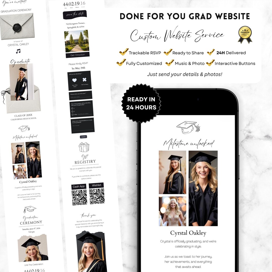 Minimalist Custom Graduation Website Service Class of 2026 RSVP Website ...