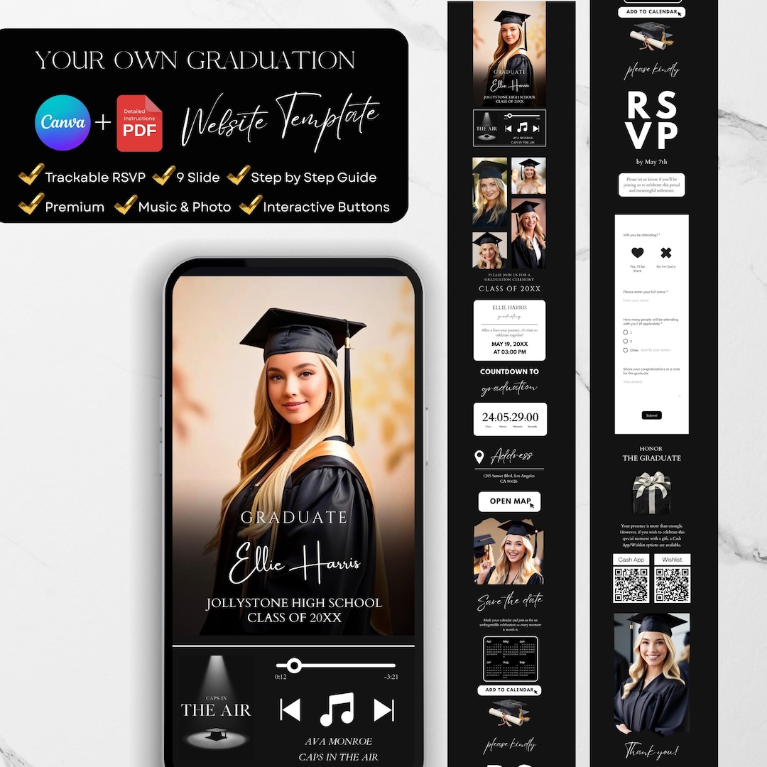 Graduation Website Template With RSVP Canva Editable Class of 2026 ...