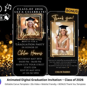 Luxurious Digital Graduation Party Animated Video Invitation Class of 2027, High School Graduation Announcement, Glam College Grad Invite