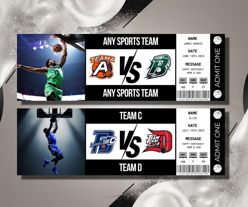 Team Tickets Editable Basketball Ticket Template, Customizable Sports Game Keepsake ...