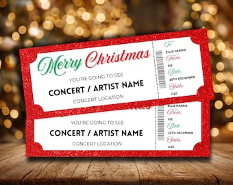 Digital bearbeitbares Weihnachtsticket, benutzerdefiniertes Weihnachtsgeschenkgeschenkticket, druckbares Urlaubsgeschenkticket bearbeitbare Vorlage, sofortiger Download