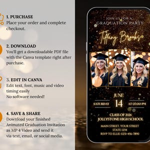Neon Gold Glitter Photo Collage Graduation Video Invitation 2027, Digital Luxury Grad Invite, Animated Senior Grad Canva Evite image 5