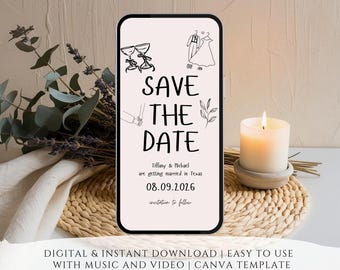 Minimalist Animated Wedding Save the Date, Canva Template (Digital Download)