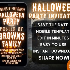 Digital Halloween Party Invitation Template, Halloween Party Digital Invite, Costume Party Invitation, Editable Template, Instant Download