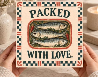 Packed With Love Sardine Card Printable, Funny Love Card, Tinned Fish Food Pun Card, Anniversary Valentine Card, Digital Download