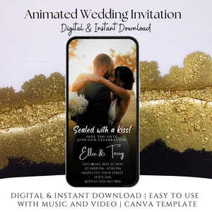 Modern Digital Animated Wedding Video Invitation Editable Template, Mobile Easy to Use Wedding Invite, Save The Date Evite Instant Download