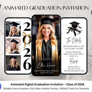 2027 Modern Digital Graduation Ceremony Invitation Template, Minimalist College Grad Announcement, Multiple Photo Graduation Party Invite