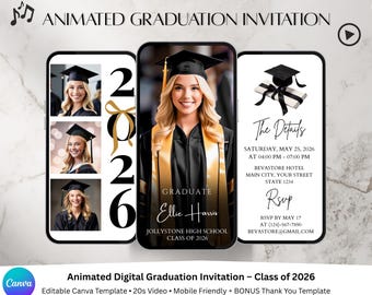 2026 Modern Digital Graduation Ceremony Invitation Template, Minimalist College Grad Announcement, Multiple Photo Graduation Party Invite