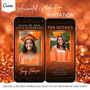 Digital Orange Graduation Party Invitation Editable Template Class of 2025, Mobile College Graduation Announcement, Grad Instant Download