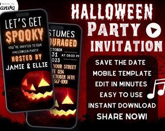 Digital Halloween Party Video Invitation Template, Halloween Digital Invite, Costume Party Invitation, Editable Template, Instant Download