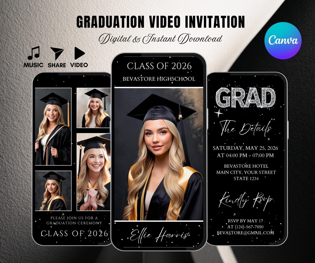 Graduation Invite Layout Modern Graduation Video Invite 2026, Animated Invitation, Minimalist ...