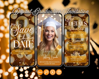Glamorous Digital Graduation Party Video Invitation Class of 2026, Grad Ceremony Invite, Elegant Celebration Photo Layout, Digital Download