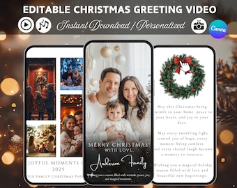 Minimalist Christmas Greeting Video Template, Family Photo Holiday Card, Merry Christmas Canva Template, Personalized Digital Download DIY
