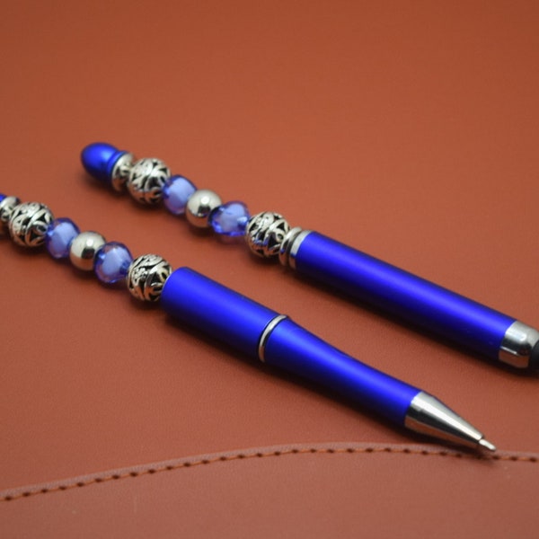 beaded pen and matching stylus blue