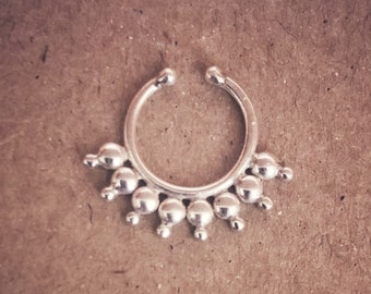 Bohemian Sterling Faux Nose Ring // Silver Festival False Septum // Boho Hippie Yoga Ethnic Style Clip-on Nose // Royal Crown S-11-S