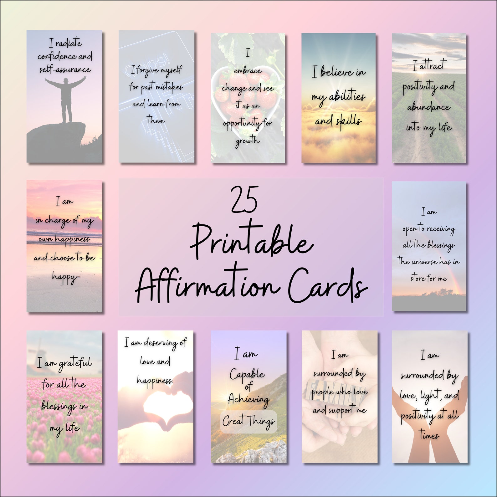Digital Positive Affirmation Cards - Set of 25 Inspirational Cards With ...